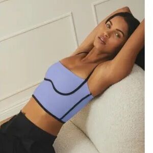 ALO Yoga Airbrush Streamlined Crop Bra Tank Infinity Blue Black Trim XS